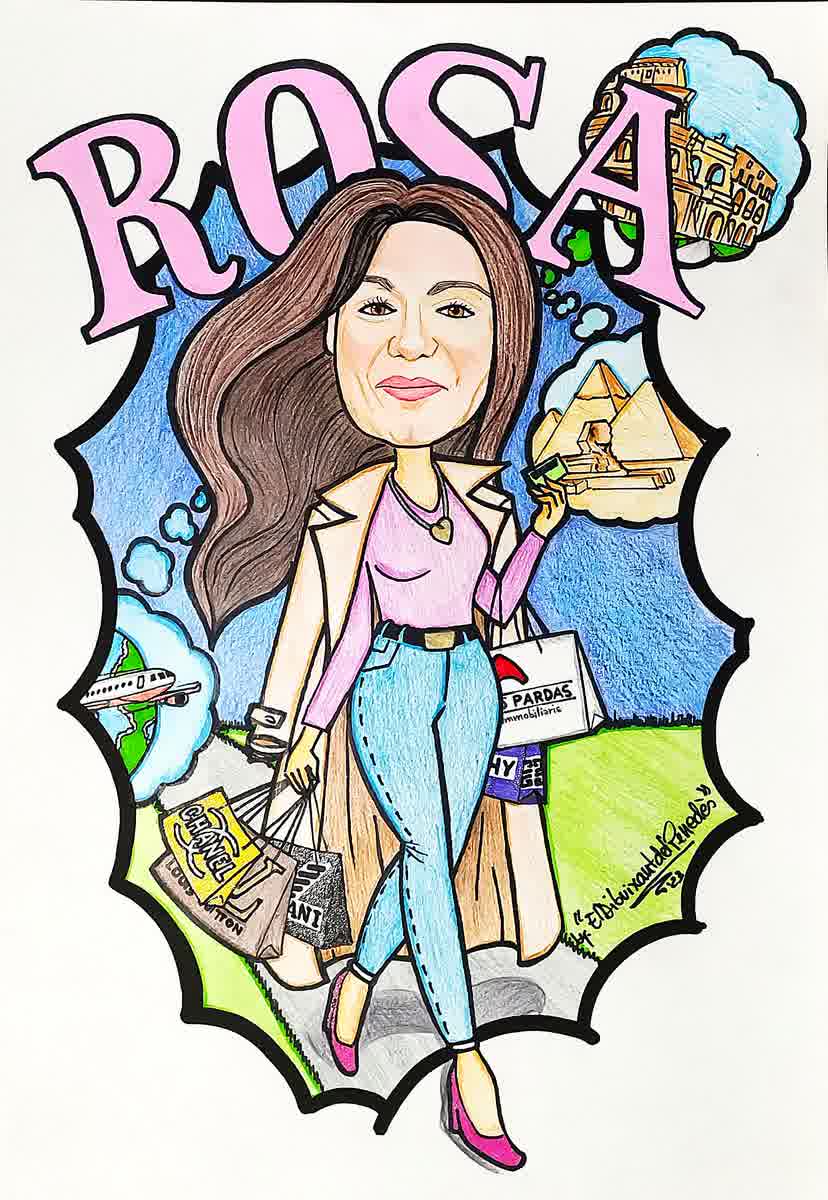 Caricatura personalitzada amb escena de compres